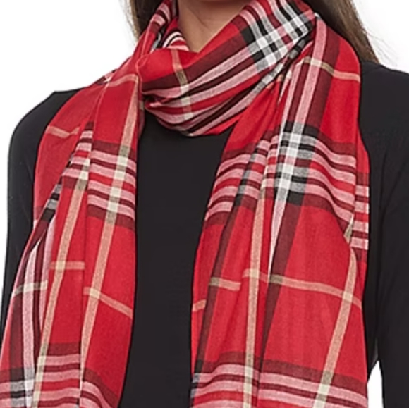 🌺Red Classic Plaid Lightweight Scarf - Picture 2 of 3